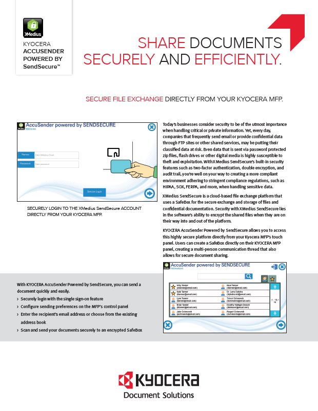 Kyocera, Software, Capture, Distribution, Accusender, Powered By Sendsecure, Rapid Refill